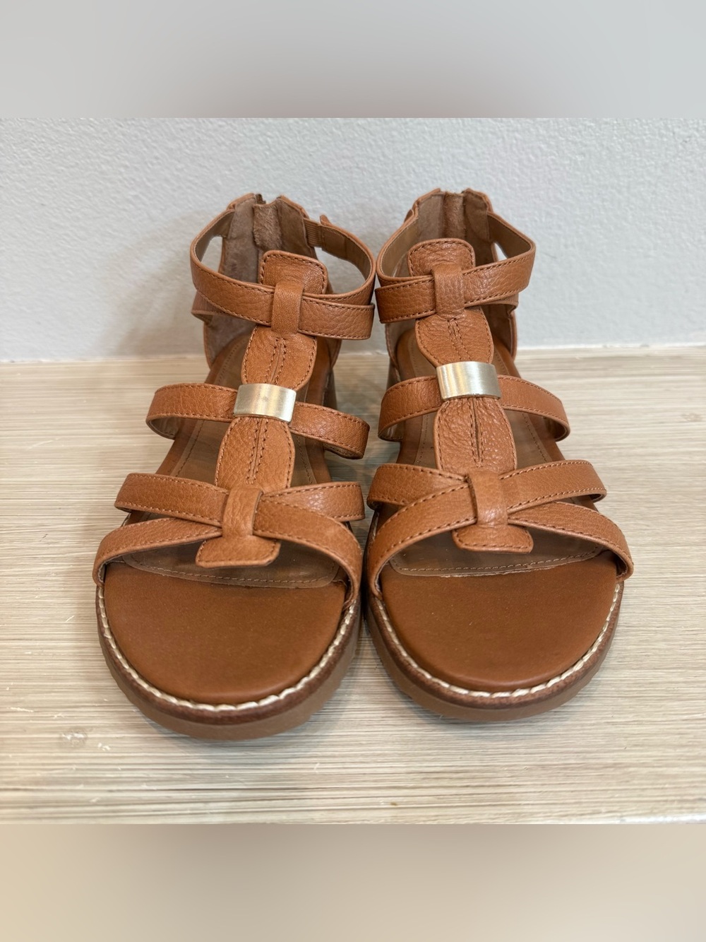Comfortiva with Pillow-top Women’s Tan Strappy Gladiator Sandals size 8